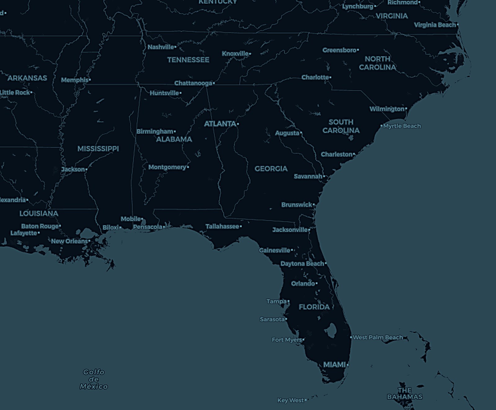 Map of the Southeast United States showing Oasis Preferred Maintenance service regions